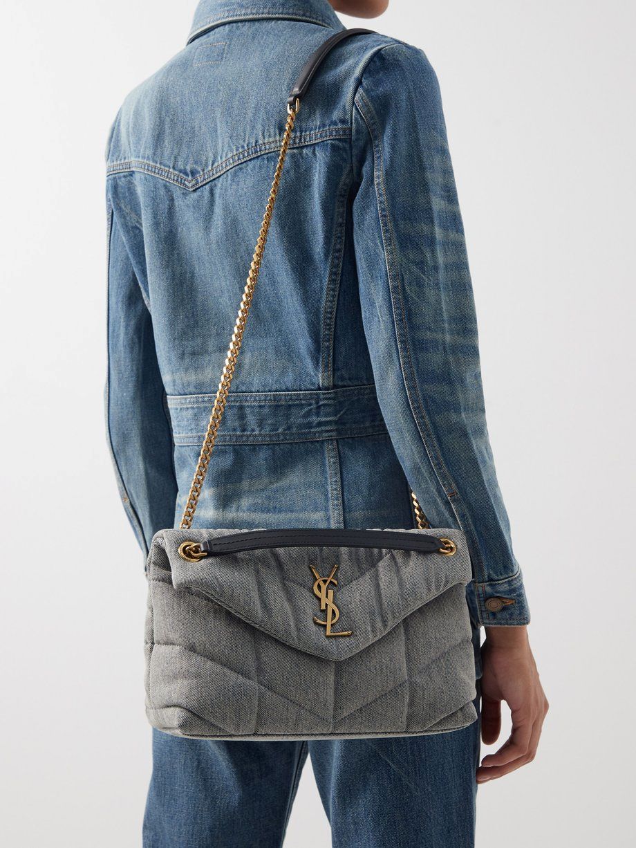 SAINT LAURENT small Loulou denim puffer shoulder bag.